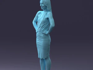 000158 Elegant Woman in White Lace Dress 0714 3D Model