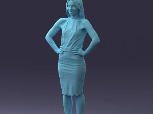 000158 Elegant Woman in White Lace Dress 0714 3D Model