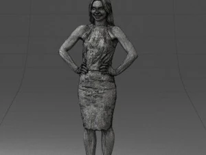 000158 Elegant Woman in White Lace Dress 0714 3D Model