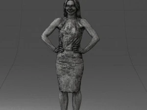 000158 Elegant Woman in White Lace Dress 0714 3D Model