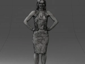 000158 Elegant Woman in White Lace Dress 0714 3D Model