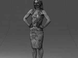 000158 Elegant Woman in White Lace Dress 0714 3D Model
