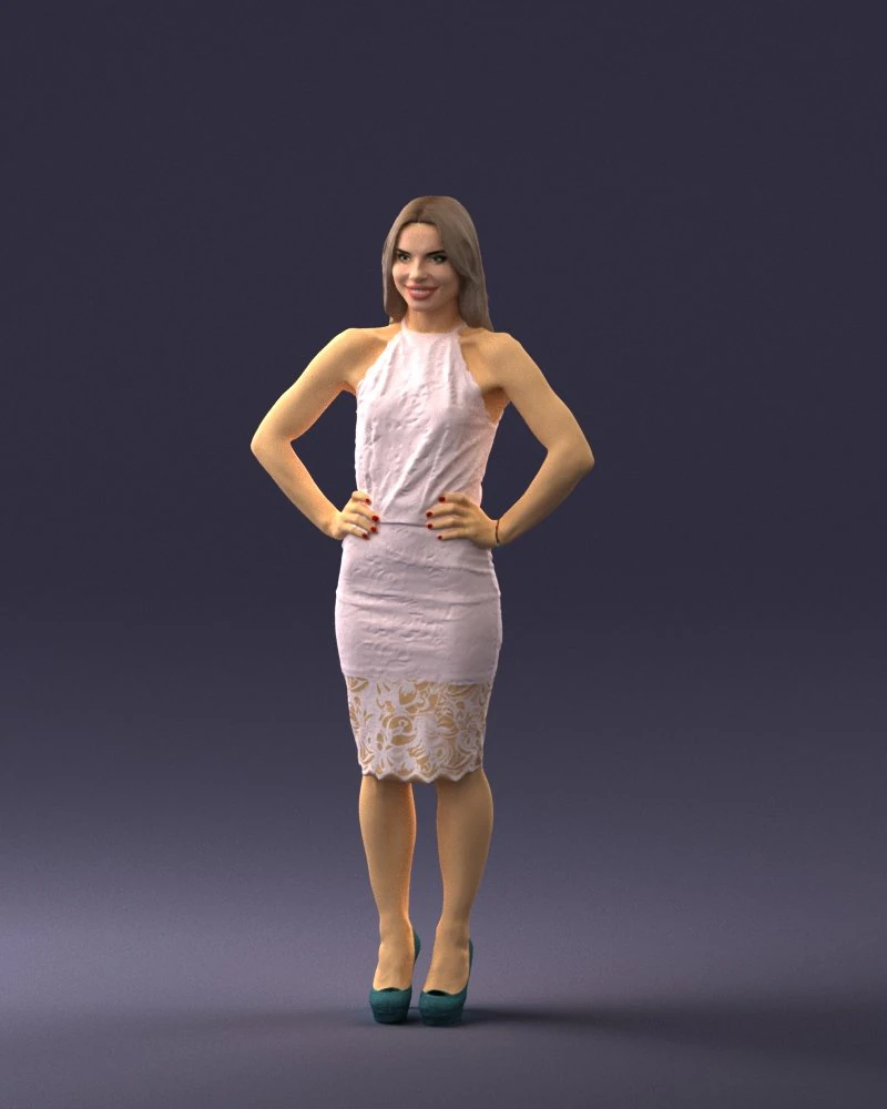 000158 Mulher Elegante em Vestido de Renda Branca 0714 3dp Modelo de Impressão 3D .c4d .max .obj .3ds .fbx .stl .blend 