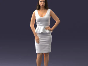 000159 Stylish Woman in White Peplum Dress 0714 3D Model