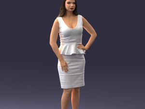 000159 Stylish Woman in White Peplum Dress 0714 3D 모델