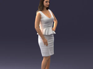 000159 Stylish Woman in White Peplum Dress 0714 3D Model