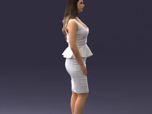 000159 Stylish Woman in White Peplum Dress 0714 3D Model