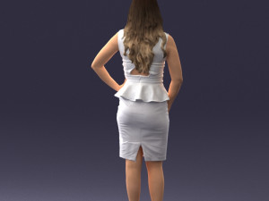 000159 Stylish Woman in White Peplum Dress 0714 3D 모델