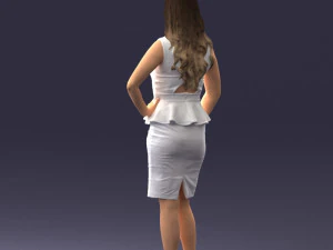 000159 Stylish Woman in White Peplum Dress 0714 3D Model