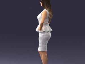 000159 Stylish Woman in White Peplum Dress 0714 3D 모델
