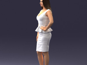 000159 Stylish Woman in White Peplum Dress 0714 3D 모델