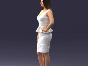 000159 Stylish Woman in White Peplum Dress 0714 3D Model