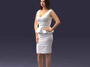 000159 Stylish Woman in White Peplum Dress 0714 3D Model