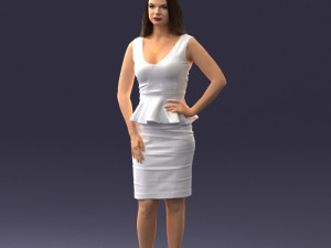 000159 Stylish Woman in White Peplum Dress 0714 3D 모델