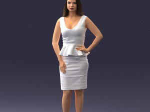 000159 Stylish Woman in White Peplum Dress 0714 3D 모델