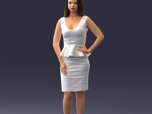 000159 Stylish Woman in White Peplum Dress 0714 3D Model