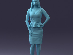 000159 Stylish Woman in White Peplum Dress 0714 3D 모델