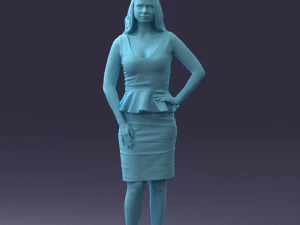 000159 Stylish Woman in White Peplum Dress 0714 3D Model