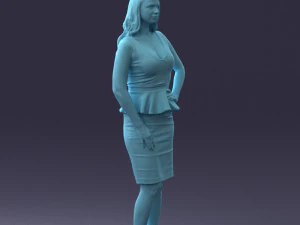 000159 Stylish Woman in White Peplum Dress 0714 3D Model