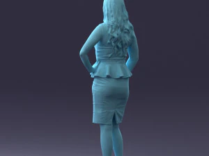 000159 Stylish Woman in White Peplum Dress 0714 3D Model