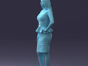 000159 Stylish Woman in White Peplum Dress 0714 3D Model