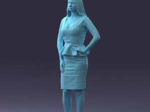 000159 Stylish Woman in White Peplum Dress 0714 3D 모델