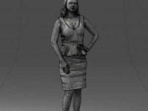 000159 Stylish Woman in White Peplum Dress 0714 3D Model