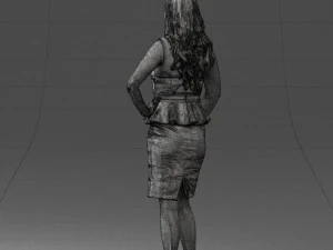 000159 Stylish Woman in White Peplum Dress 0714 3D Model