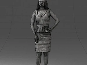 000159 Stylish Woman in White Peplum Dress 0714 3D Model