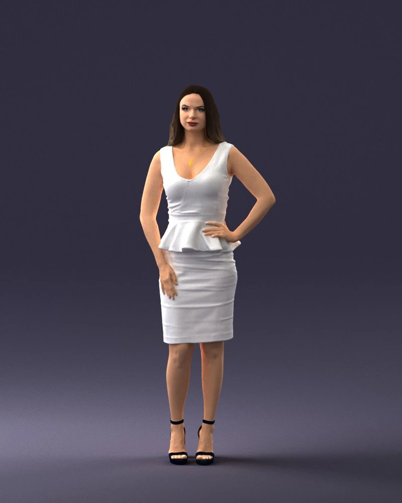 000159 Stylish Woman in White Peplum Dress 0714 3dp 3D Print Model .c4d .max .obj .3ds .fbx .stl .blend 
