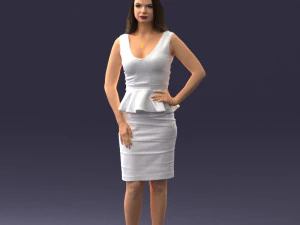000159 Stylish Woman in White Peplum Dress 0714 3dp 3D Print Model