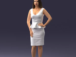 000159 Stylish Woman in White Peplum Dress 0714 3dp 3D Print Model