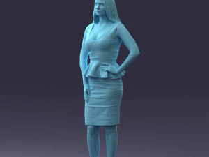 000159 Stylish Woman in White Peplum Dress 0714 3dp 3D Print Model
