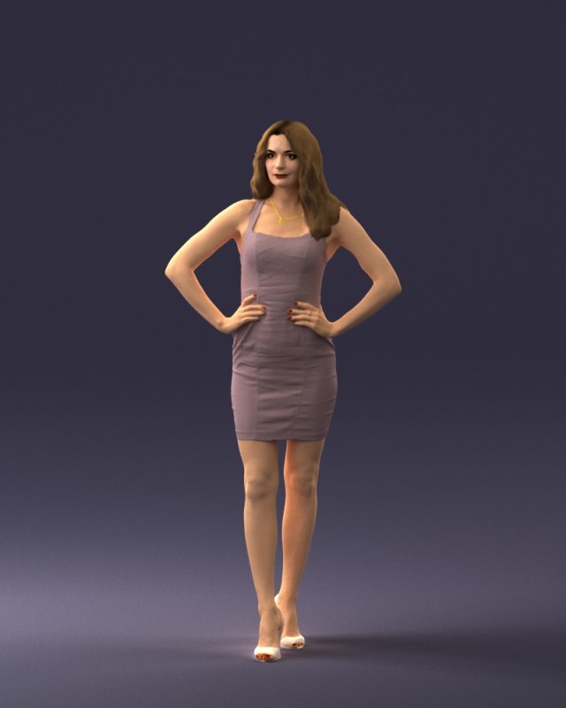 000160 Woman in Tight Dress Confident Pose Character 0714 Modello 3D .c4d .max .obj .3ds .fbx .stl .blend