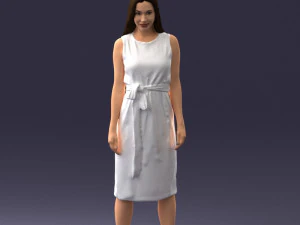 000161 Standing Woman in White Belted Dress 0714 3D Model