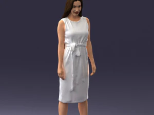 000161 Standing Woman in White Belted Dress 0714 3D Model