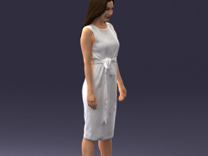 000161 Standing Woman in White Belted Dress 0714 3D Модель