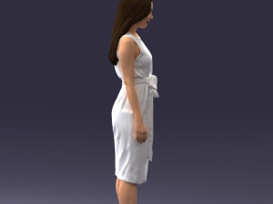 000161 Standing Woman in White Belted Dress 0714 3D Модель