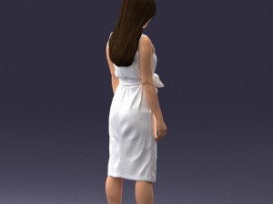 000161 Standing Woman in White Belted Dress 0714 3D Модель