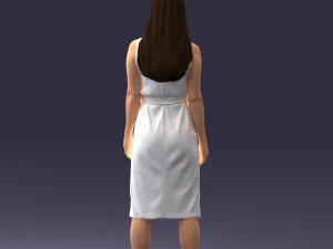 000161 Standing Woman in White Belted Dress 0714 3D Model