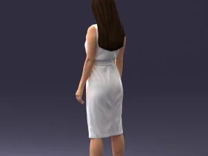 000161 Standing Woman in White Belted Dress 0714 3D Model