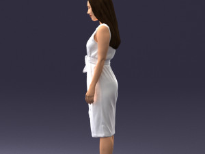 000161 Standing Woman in White Belted Dress 0714 3D Модель