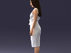 000161 Standing Woman in White Belted Dress 0714 3D Model