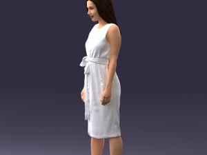 000161 Standing Woman in White Belted Dress 0714 3D Модель