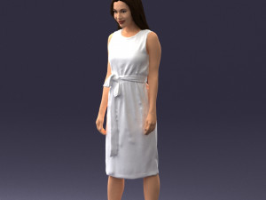000161 Standing Woman in White Belted Dress 0714 3D Модель