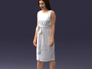 000161 Standing Woman in White Belted Dress 0714 3D Model