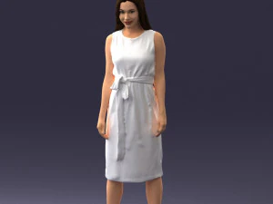 000161 Standing Woman in White Belted Dress 0714 3D Model
