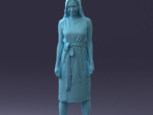 000161 Standing Woman in White Belted Dress 0714 3D Модель