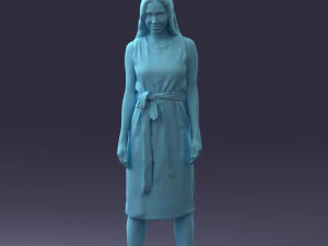 000161 Standing Woman in White Belted Dress 0714 3D Model