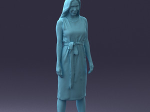 000161 Standing Woman in White Belted Dress 0714 3D Модель
